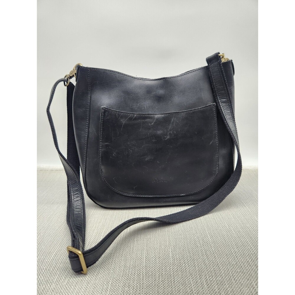 S-Zone Black Leather Crossbody Bag Shoulder Handbag Unlined Medium